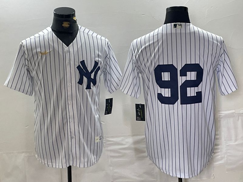 Men New York Yankees #92 No Name White stripe Game 2024 Nike MLB Jersey style 2